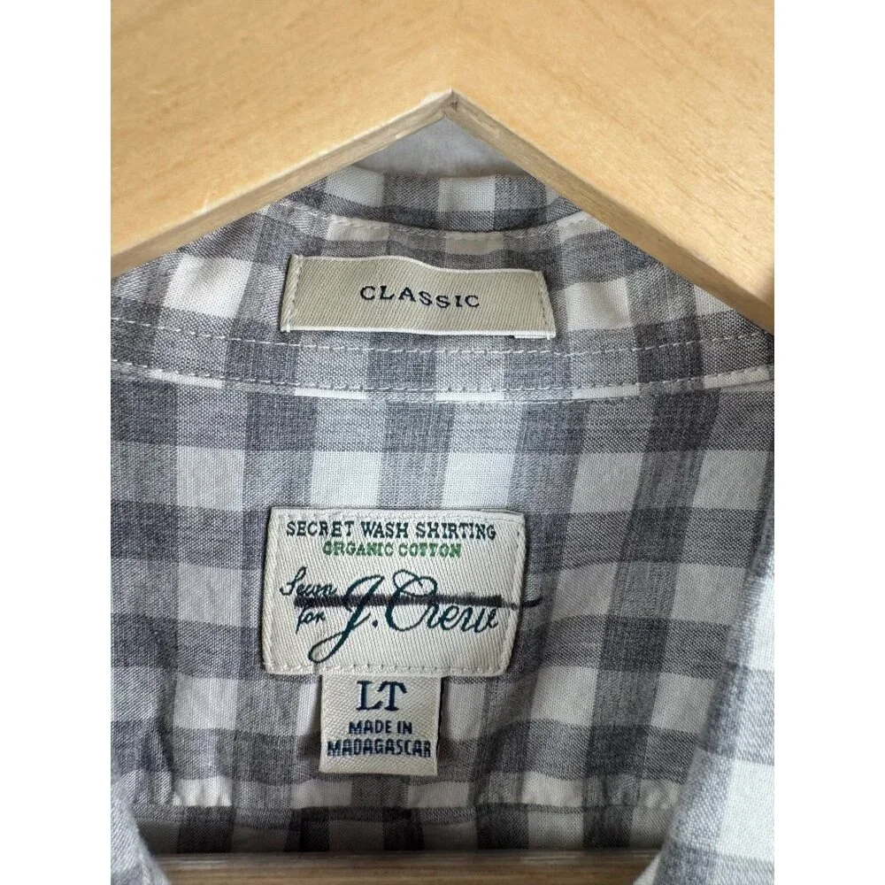 J.Crew Secret Wash Organic Cotton‎ Poplin Shirt For Men gingham sz LT